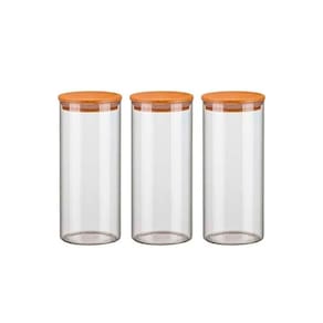 Kit 3 Potes Vidro 1500Ml Hermético Tampa Madeira Bambu Porta