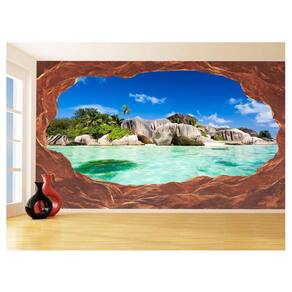 Papel De Parede 3D Praia Mar Caverna Pedras Céu 3,5M Npr293