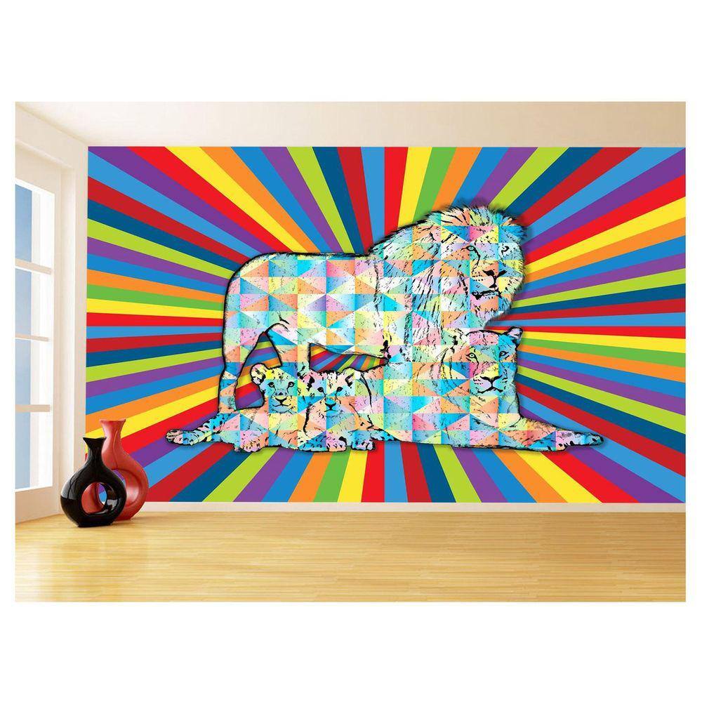 Papel De Parede Animais Pop Art Familia Leões 3,5M Pxa414