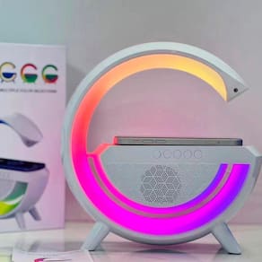 Luminária De Mesa Rgb Bluetooth Com Som Carregador Indução