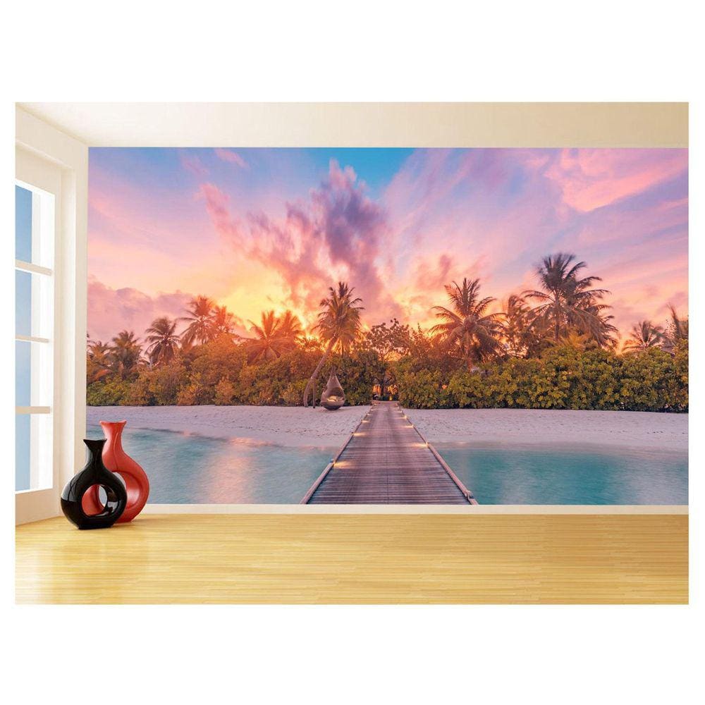 Papel De Parede 3D Paisagem Por Do Sol Mar Praia 3,5M Pds46