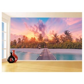 Papel De Parede 3D Paisagem Por Do Sol Mar Praia 3,5M Pds46