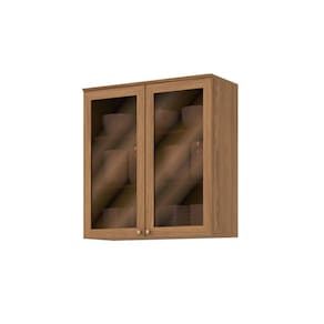 Armário Aéreo 2 Portas de Vidro 80cm Yasmin Marrom Espresso Móveis Marrom