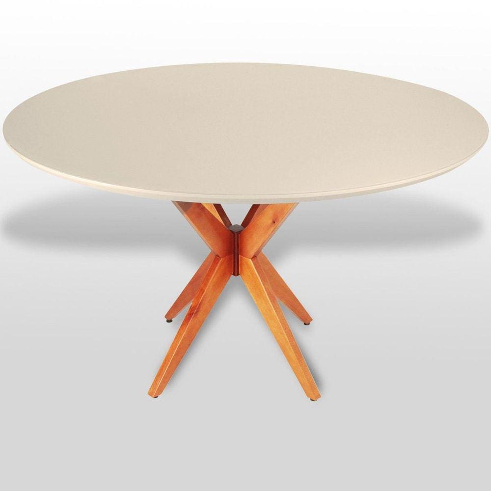 Mesa de Jantar Acássia Tampo em Mdf com Vidro e Base em Madeira Off-White