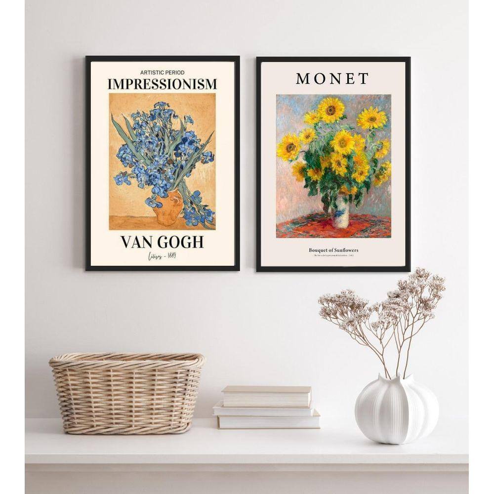 Kit 2 Quadros Artes Monet E Van Gogh- Flores 45X34Cm - Vidro