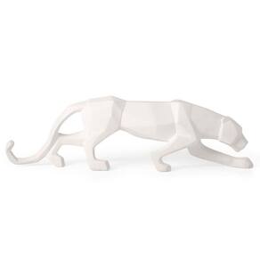 Escultura Leopardo Poliresina Branco Animal Poder Mart 16689
