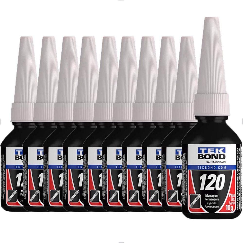 Kit com 10 Adesivos Anaeróbicos Trava Rosca Alta Resistência 120 10g Tekbond