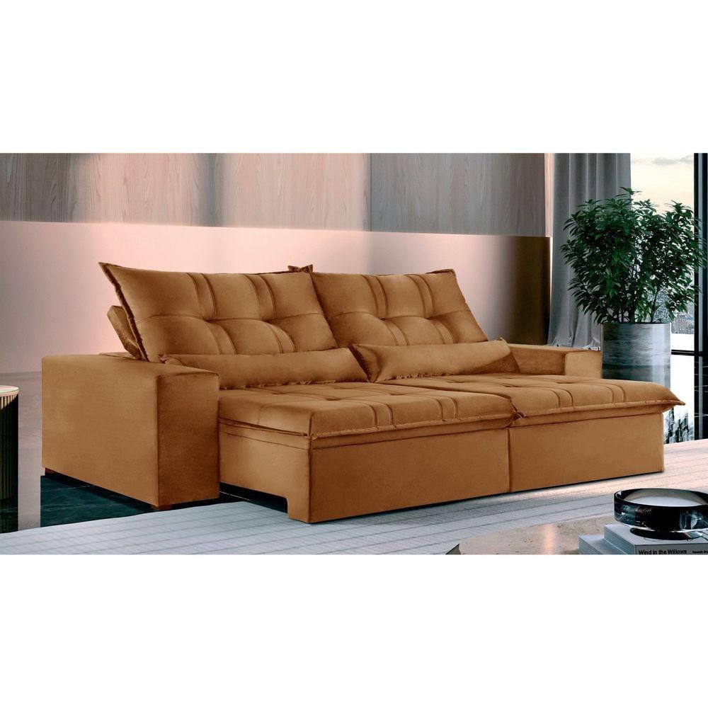 Sofá 4 Lugares Retrátil e Reclinável Galícia Veludo com Molas Cobre Terracota