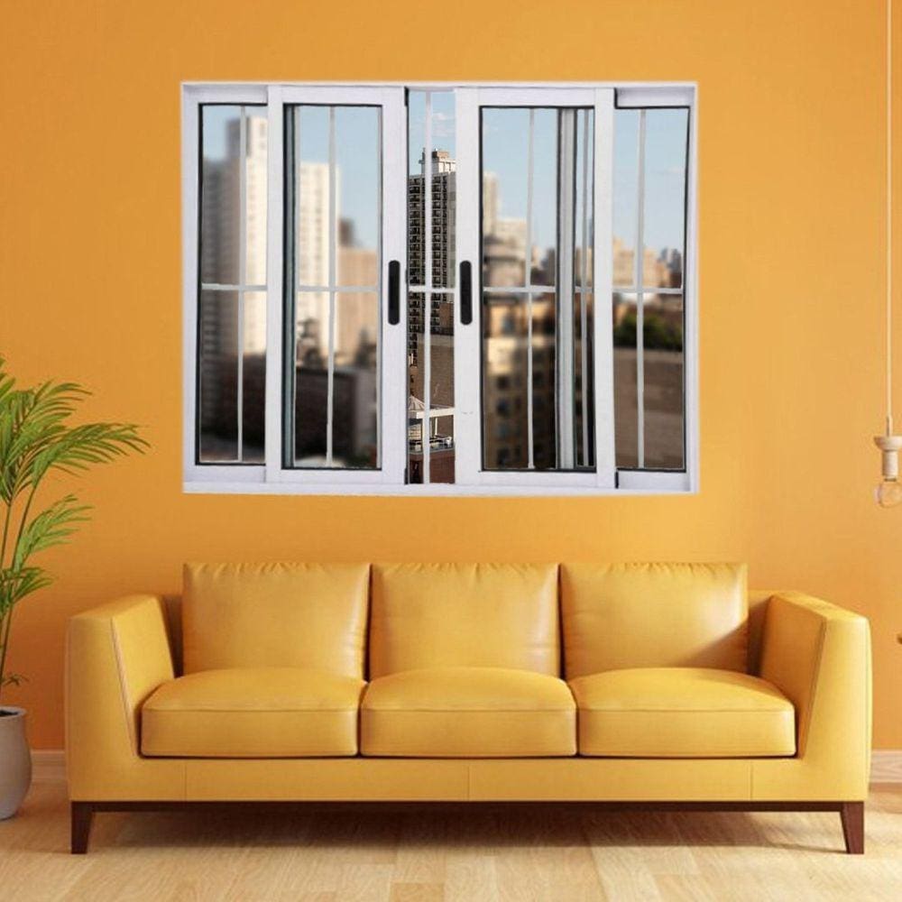 Janela Vitrô de Alumínio 4 Folhas 100 x 150cm Linha 25 com Grade Branco