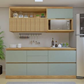 Cozinha Millena 4 Peças Aereo Micro-ondas 100% Mdf Yescasa Marrom/Verde