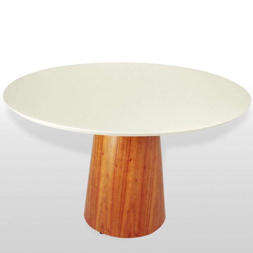 Mesa de Jantar Araçá Tampo em Mdf com Vidro e Base em Madeira Off-White