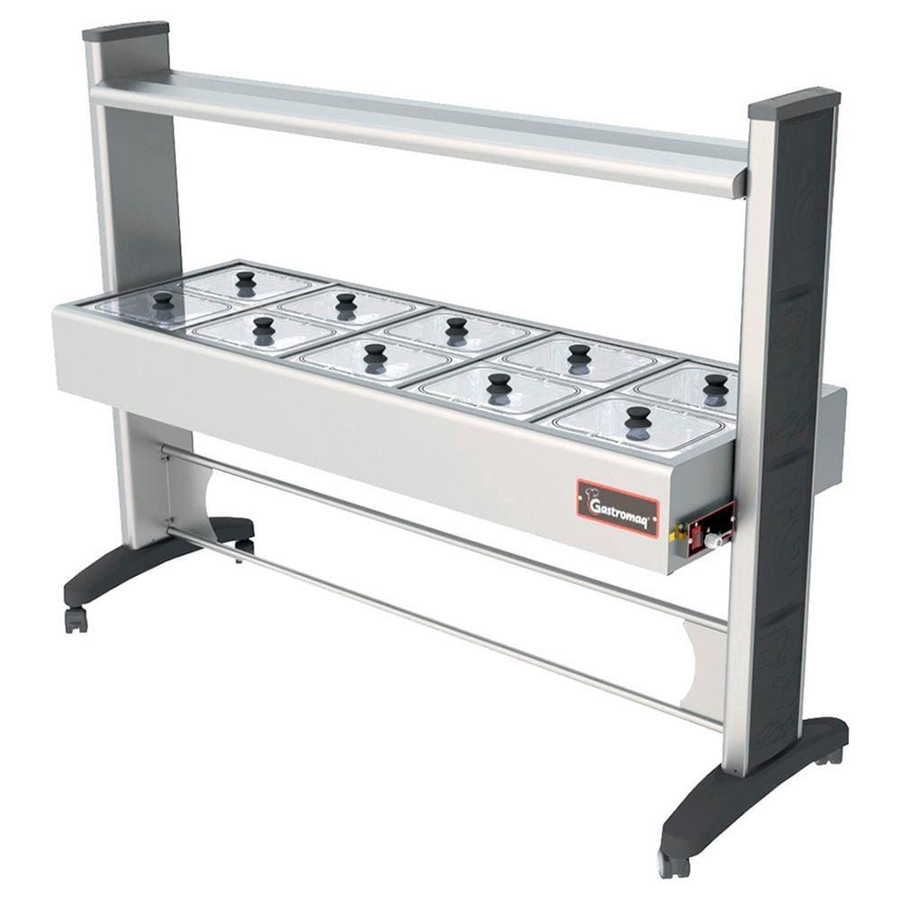 Buffet Aquecido Gastromaq Super Luxo Inox 10 Cubas Tampa Vidro Cobertura Inox 220V BTE 10 SL AI PT VI