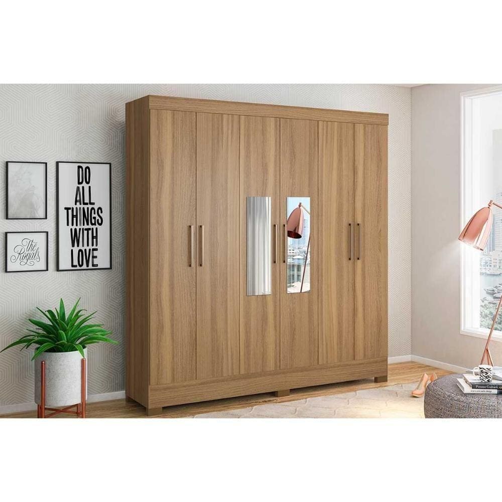 Guarda Roupa Casal 6 Portas E 3 Gavetas C/ Espelho Prático Amêndola Touch - Demóbile