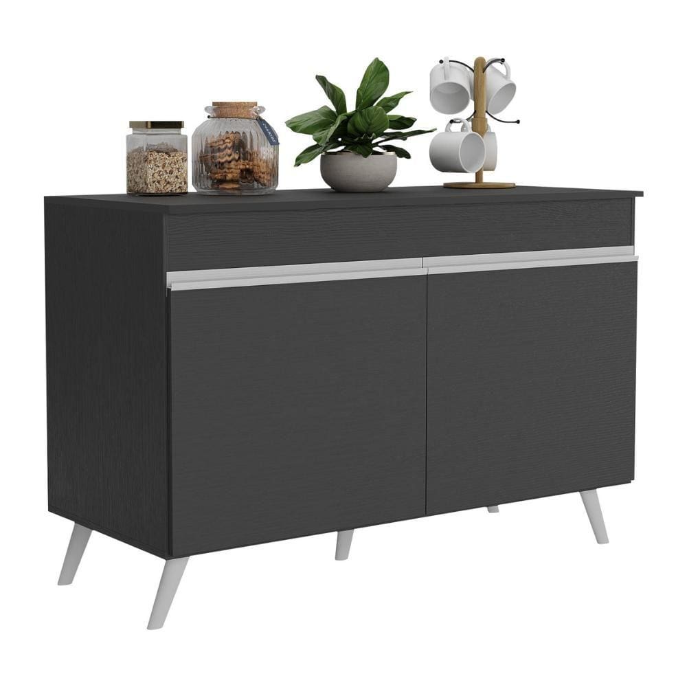 Balcão Cozinha Gabinete Pia 120 cm 2 Portas Veneza Multimóveis MP3738 Preto/Branco