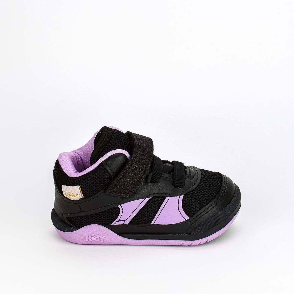 Tênis Bebê Feminino Cano Alto Kidy Colors Casual Preto Lilás