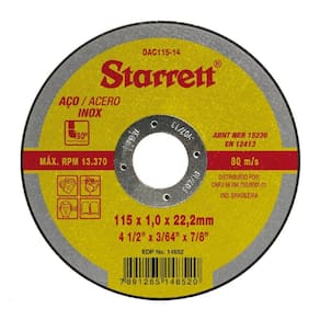 Disco Corte 115,0Mm 4.1/2 X 1,0 X F22 P Inox Starrett Dac115-14