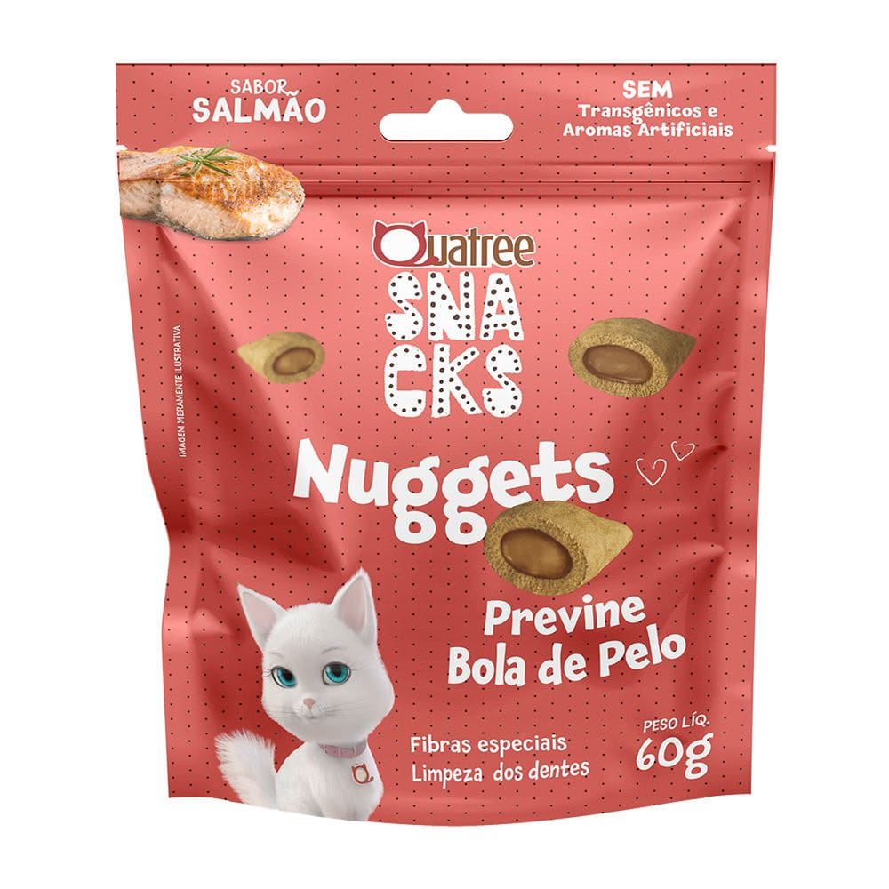 Snack Quatree Nuggets Para Gatos Bola de Pelo Sabor Salmão 60g