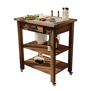 Mesa Gourmet Carrinho de Churrasco W01 Tampo com Cerâmica Madeira Maciça Imbuia Clique Chique