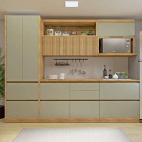 Cozinha Millena 5 Peças Aereo Micro-ondas 100% Mdf Yescasa Marrom/Verde