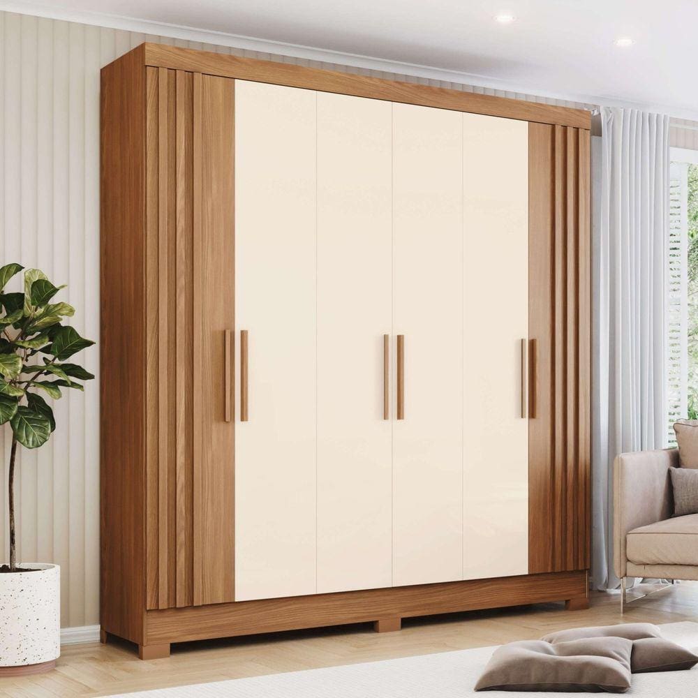 Guarda-roupa 6 Portas 3 Gavetas Heitor Marrom e Off White