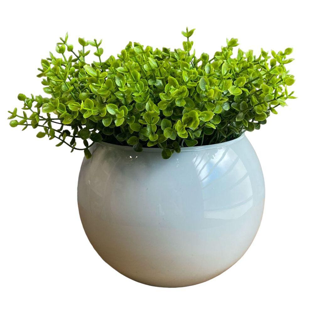 Arranjo Centro de Mesa Vaso Branco Verdinho Artificial Completo