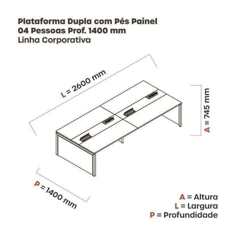 Mesa de Plataforma Dupla para 4 Pessoas Corporativa 130x140/4p Nogueira casblanca/Preto