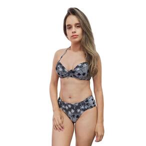 Conjunto biquíni feminino plus size com bojo sustentação estampado P ao 54