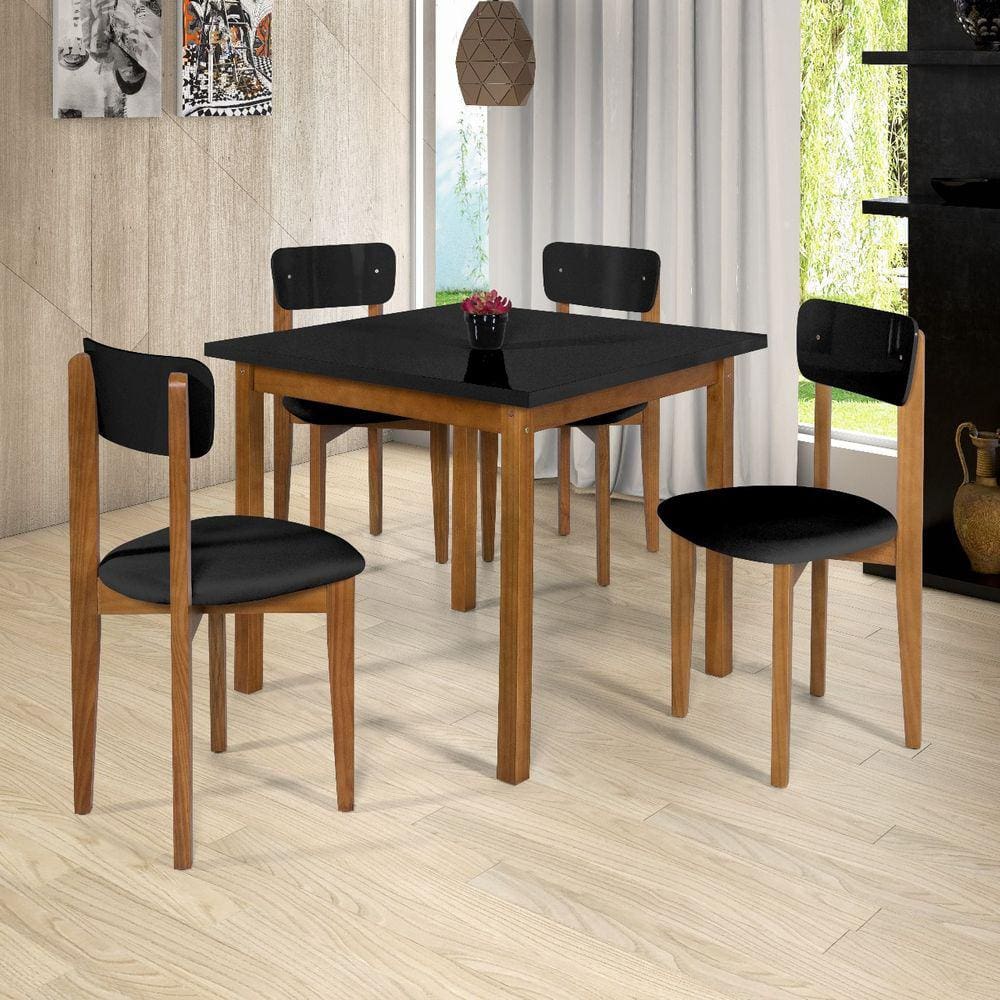 Conjunto Mesa E 4 Cadeiras Para Sala De Jantar Preto
