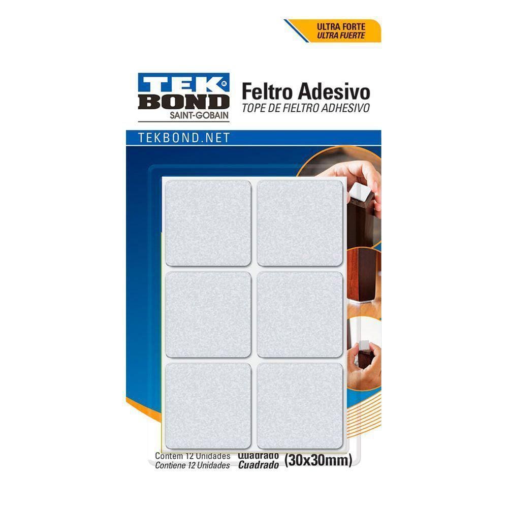 Feltro Quadrado 30mm Branco Cartela 12 Unidades Tekbond