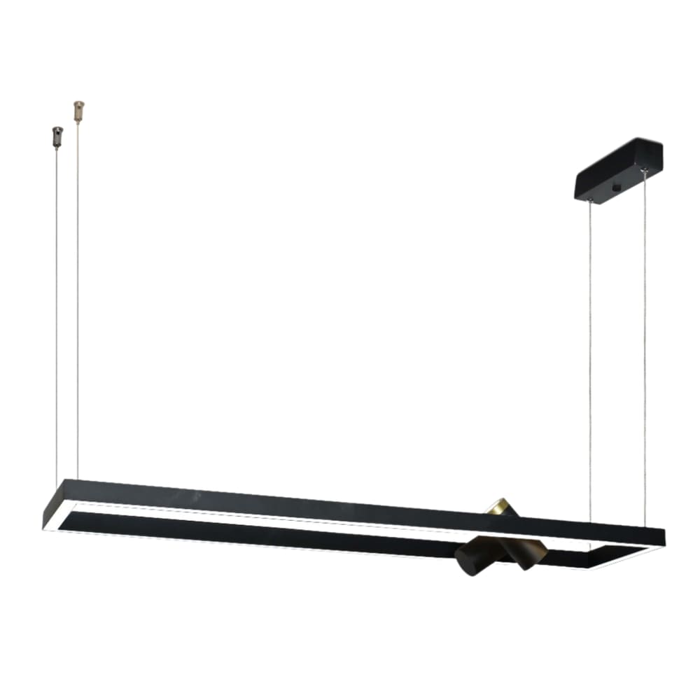 Pendente Led Retangular 3000k 34w 2 Spots Preto e Dourado Only Spotline