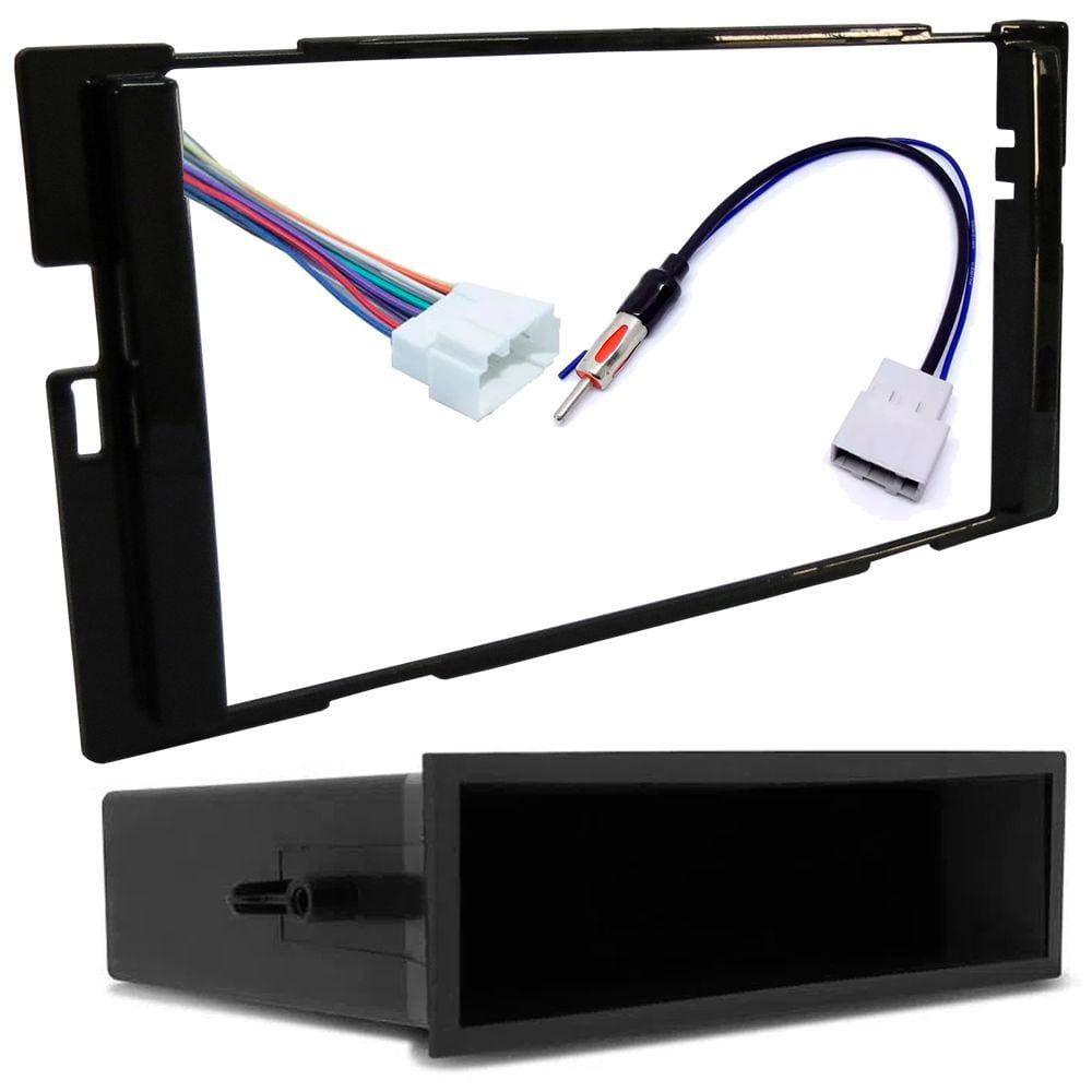 Moldura De Painel 1 Din 2 Din + Chicote de Ligação + Chicote Adaptador Antena March Versa Sentra 2015 à 2021 Black Piano