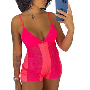 Pijama Feminino estilo Macaquinho em Renda lingerie