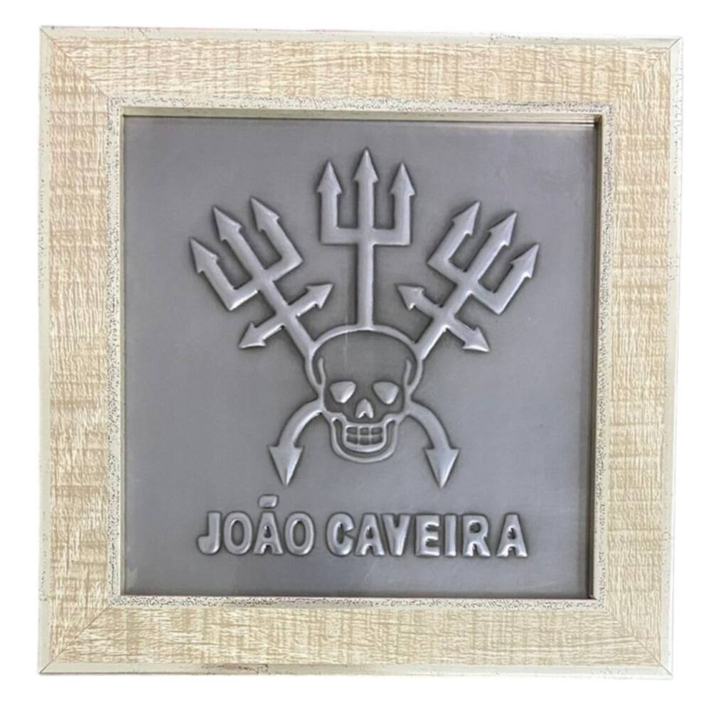Quadro Exu Joâo Caveira Madeira Carvalho e Metal 18 x18 cm