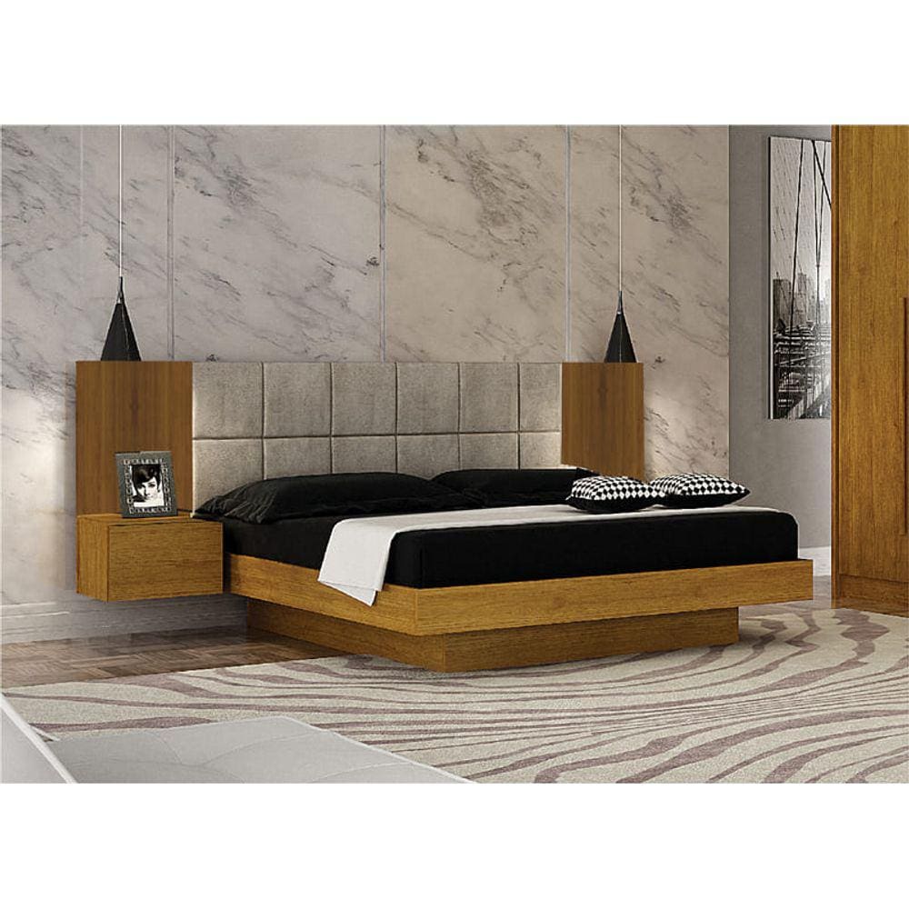 Cama Casal com Painel Estofado - Braga - Leifer Móveis