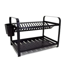 Escorredor em Aco Inox Preto 20 Pratos com Porta Talheres Mak Inox