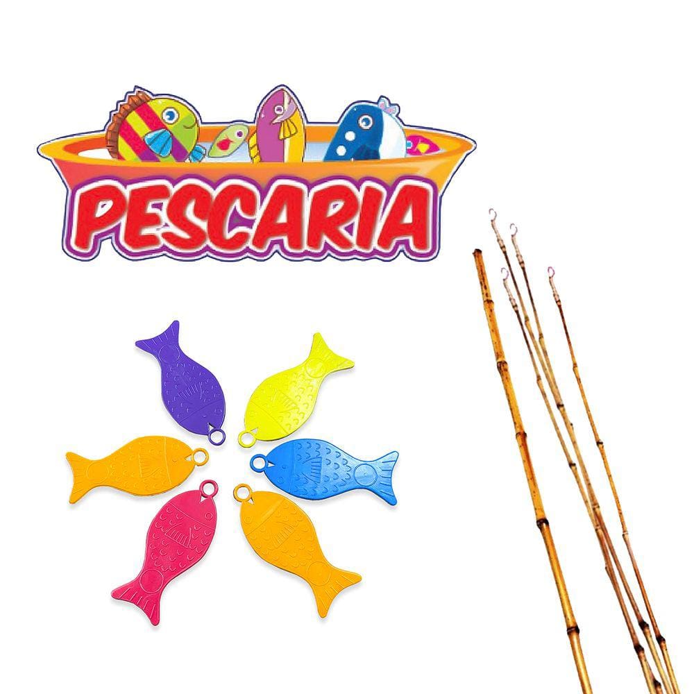 Kit Festa Junina Painel Pescaria + Peixinhos + Varinhas