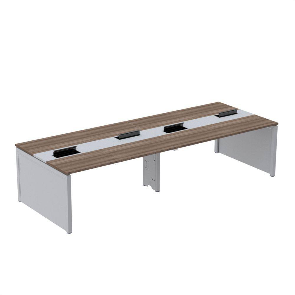 Mesa de Plataforma Dupla para 4 Pessoas Corporativa 130x140/4p Walnut/Cinza