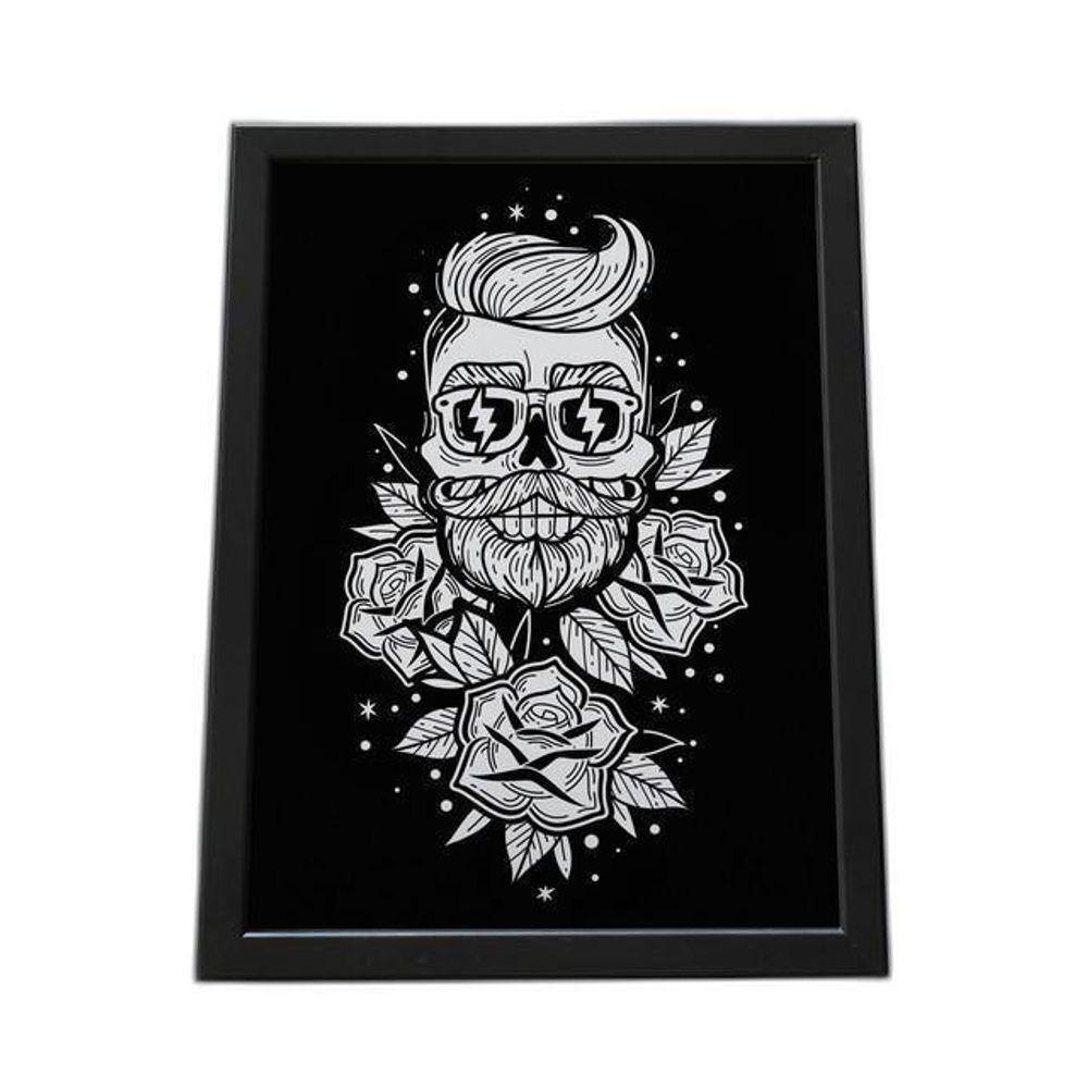 Quadro Com Moldura Barberia Desenho Homem Sorridente