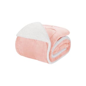 Edredom Solteiro Coberdrom Noruega Sherpa/Mantinha 1 Peça - Rosa