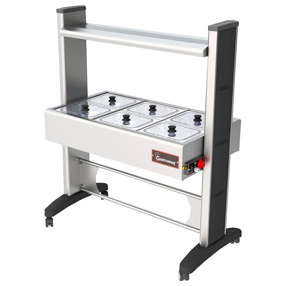 Buffet Aquecido Gastromaq Super Luxo Inox 6 Cubas Tampa Vidro Cobertura Inox 220V BTE 06 SL AI PT VI