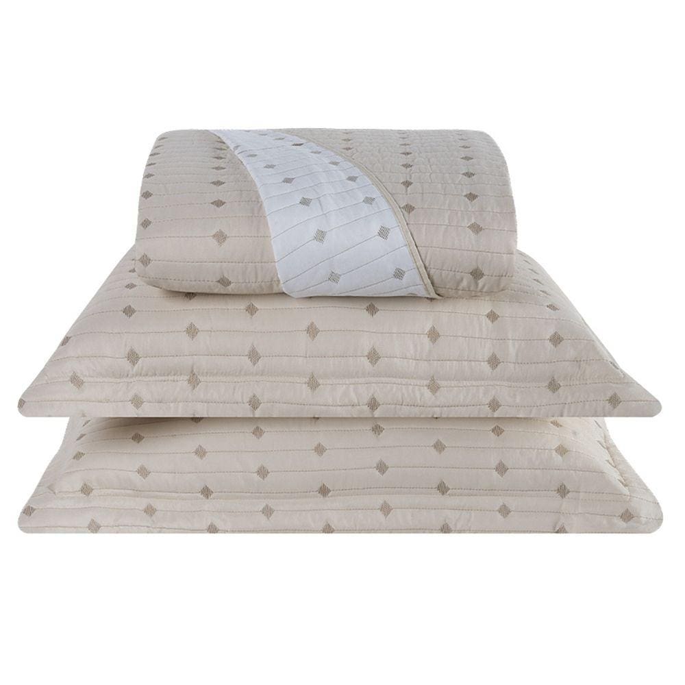 Cobre Leito Casal Padrão Decor Bordado 200 Fios 3 Peças - Avela