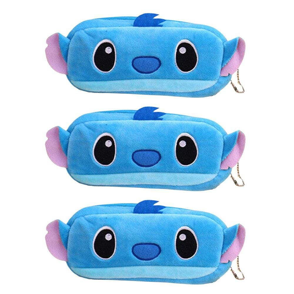 Kit 03 Estojo Escolar Fofo Stitch Pelúcia Porta Lápis Canetas