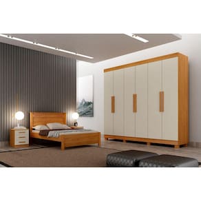 Guarda Roupa Casal 6 Portas 4 Gavetas - Canadá-Cinamomo/Off White - Leifer Móveis