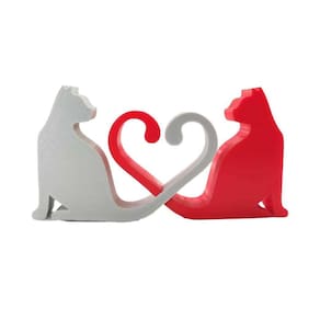 Gato Casal Coração Pet Decoração 3D Cinza Vermelho