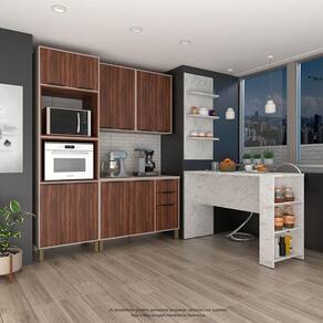 Cozinha Modulada Completa 6 Peças com Painel Bancada Gourmet e Tampo Stylo Luciane Móveis