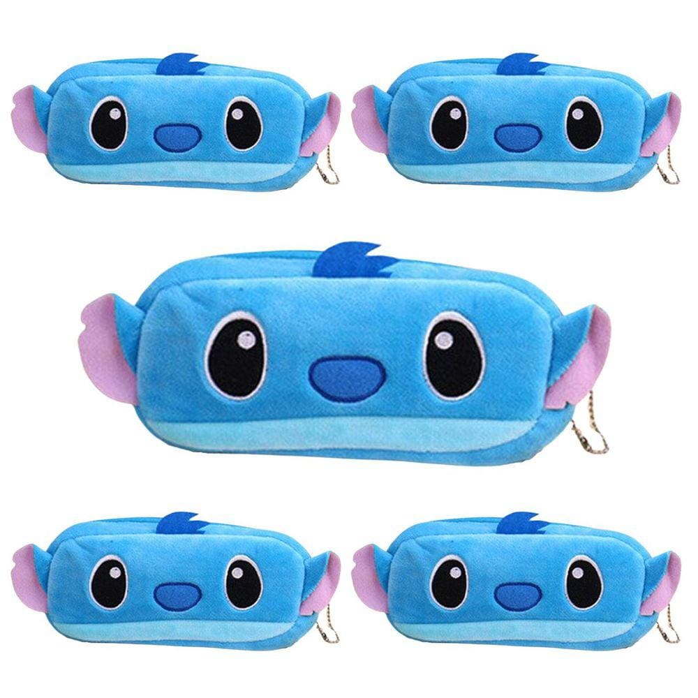 Kit 05 Estojo Escolar Fofo Stitch Pelúcia Porta Lápis Canetas