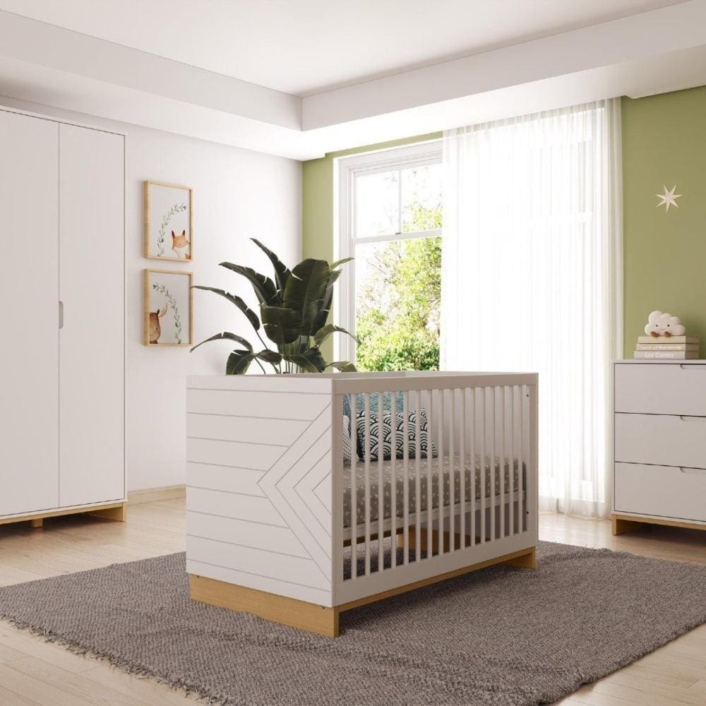 Berço Infantil 2 em 1 MDF/Madeira Maciça Cubo Branco