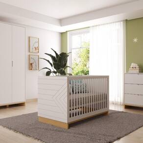Berço Infantil 2 em 1 MDF/Madeira Maciça Cubo Branco