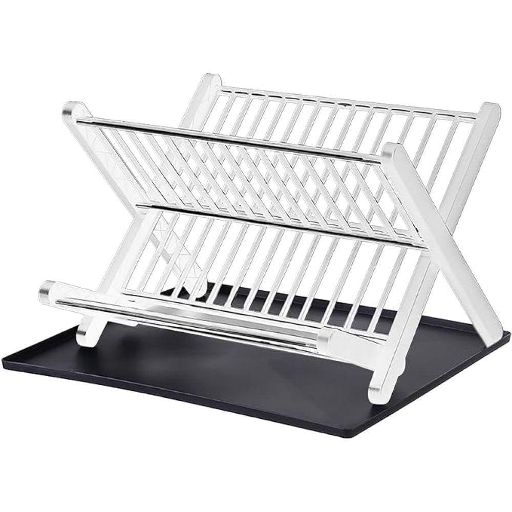 Escorredor de Pratos Dobrável Plást. Aço Inox Branco-Quanhe
