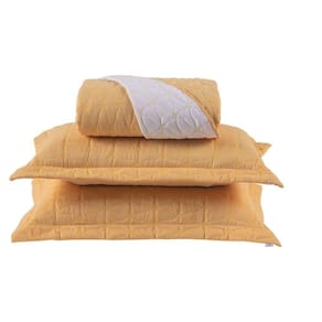 Cobre Leito Casal Padrão Cristal Percal 200 Fios Bordado 3 Peças - Amarelo